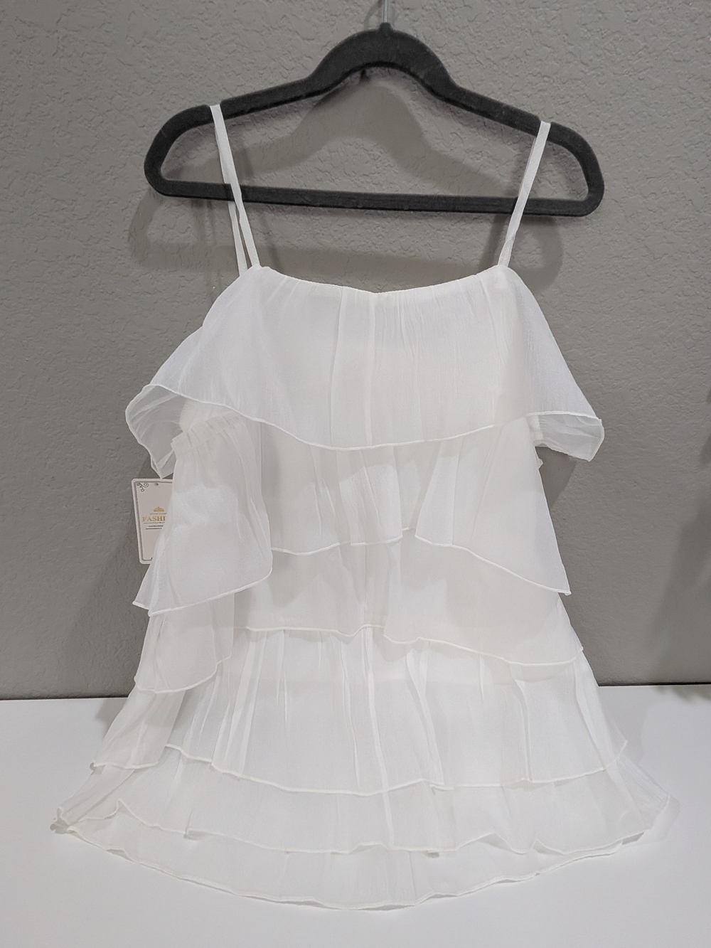 White Layered Ruffle Spaghetti Strap Top